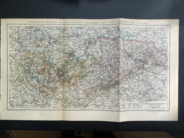 antike Landkarte Königreich Sachsen, Provinz Sachsen und Thüringen um 1900