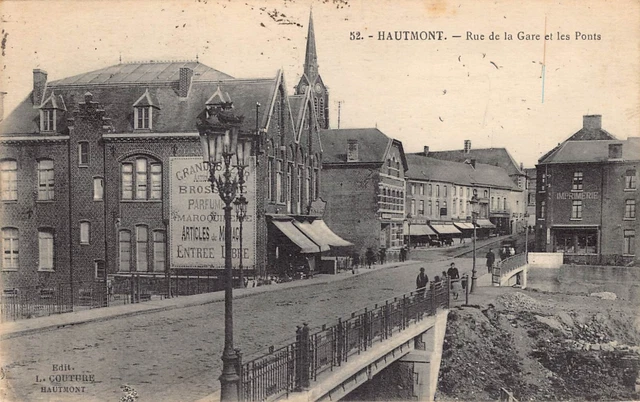 Carte Postale Ancienne Dept 59 Nord - Hautmont rue de la Gare et les Ponts