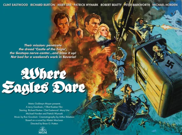 WHERE EAGLES DARE 1968 Quad poster print 30x40" Clint Eastwood Richard Burton