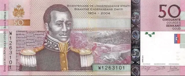 50 Gourdes bill note. Haiti 2014 series. 50 Gourdes Banknote single Uncirculated