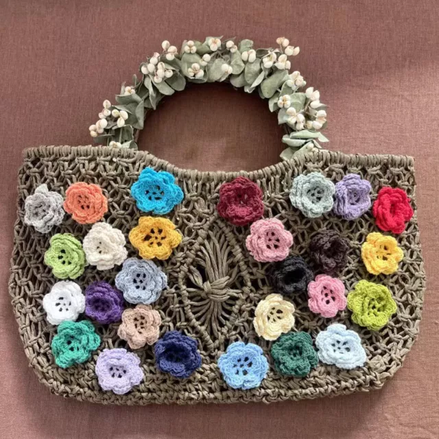 27pcs 3 Layer Handmade Crochet Colorful Cotton Flower Applique Embellishment 4cm