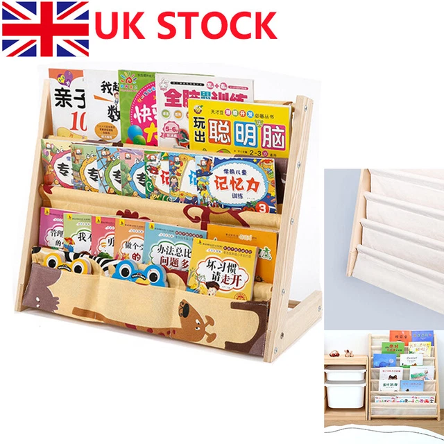 KIDS CHILDRENS BOOK Shelf Wooden Sling Storage Rack Holder Bookcase
