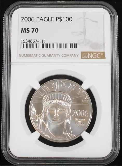 2006 $100 1 Ounce .9995 Mint State Platinum Eagle NGC MS 70 Standard Gold Label