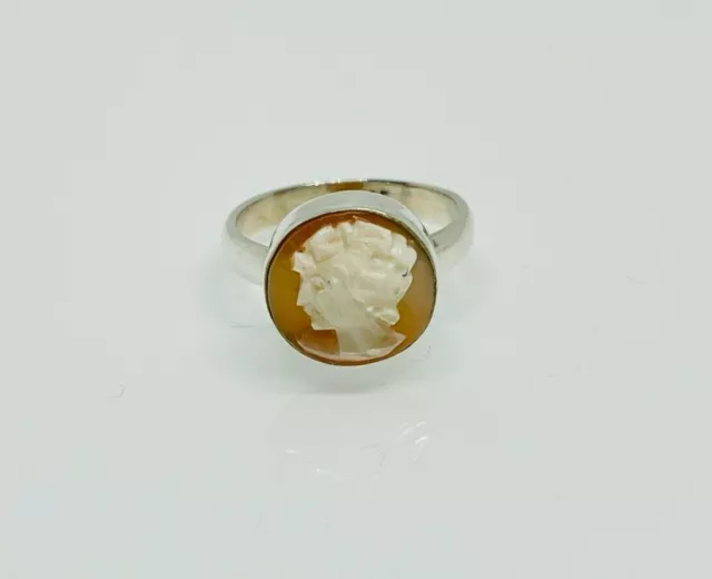 Gorgeous Vintage Real Carved Shell Cameo Ring 925 Silver Size K~K1/2 #16440