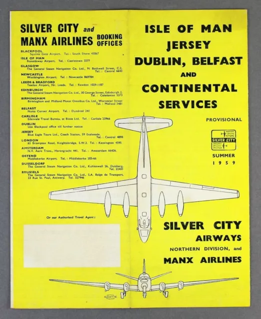 Silver City Airways Northern Division Airline Timetable Provisional Summer 1959