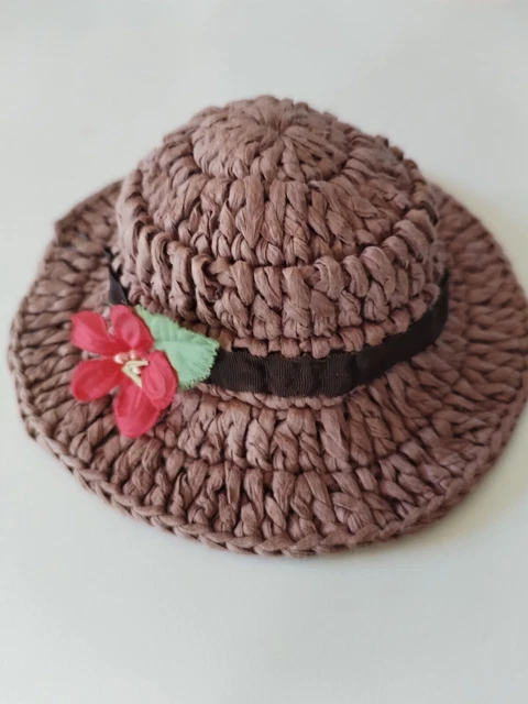 Chapeau Miniature Paille Tressée Pour Poupée Ancienne – Type Jumeau, Fleurs