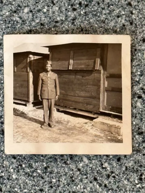 VTG Photograph 2x2 African American Solider in Uniform WW2 Black Americana
