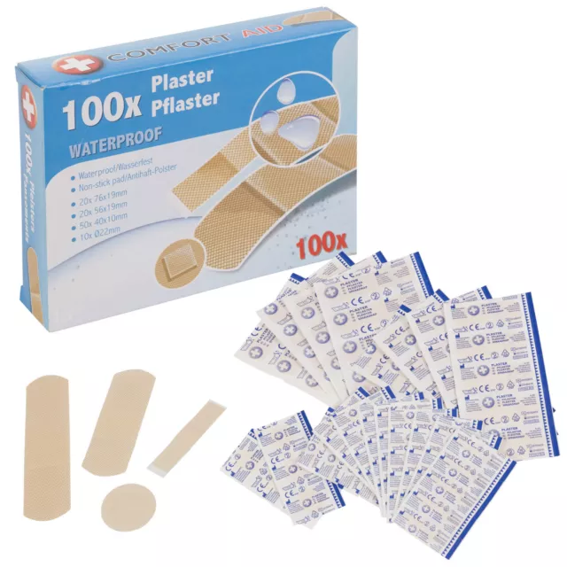 100 300 500 Waterproof Washproof Durable Plasters Assorted Pack Sizes First Aid