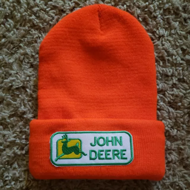 John Deere Blaze Orange winter hat, Patch, Women's Or Youth Sz Large