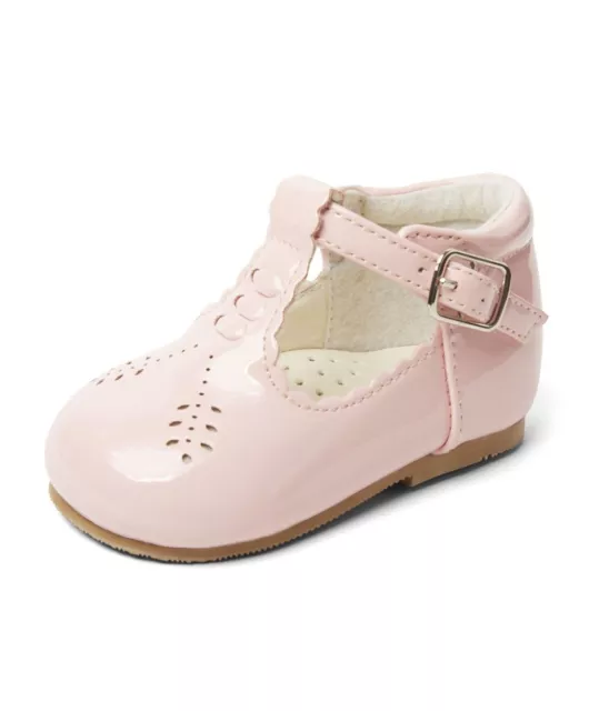 Baby Girls Spanish Style Shoes T-Bar White Pink Uk 3-6 Infant Child