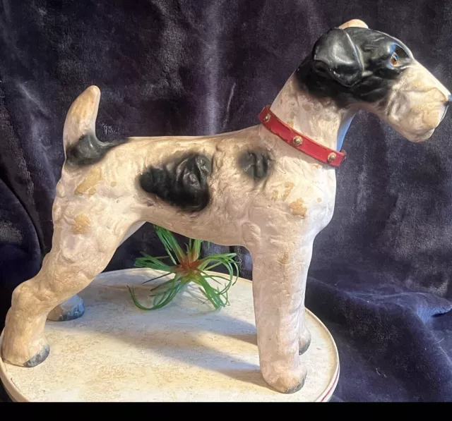 Large 10.5” tall, 12” long fox terrier statue; unmarked