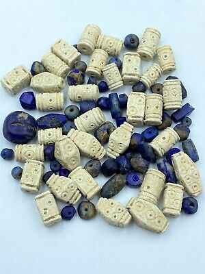 Ancient Antiquities Artifacts Lapis White Soft Stone Old Beads Jewelry Necklace