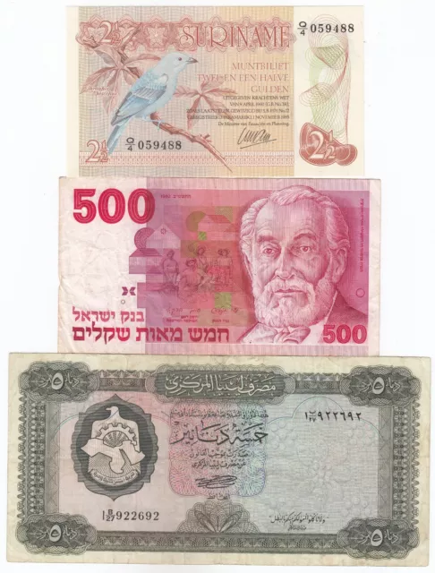 Suriname, Israel, Libyen, Menge Von 3, Alle Different Banknoten, Selten Sammlung