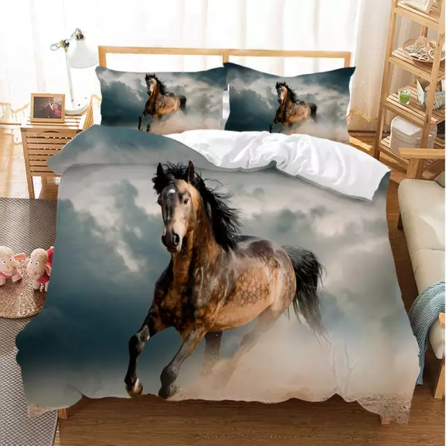 Great Brown Horse 3D Quilt Duvet Doona Cover Set Single Double Queen King Print