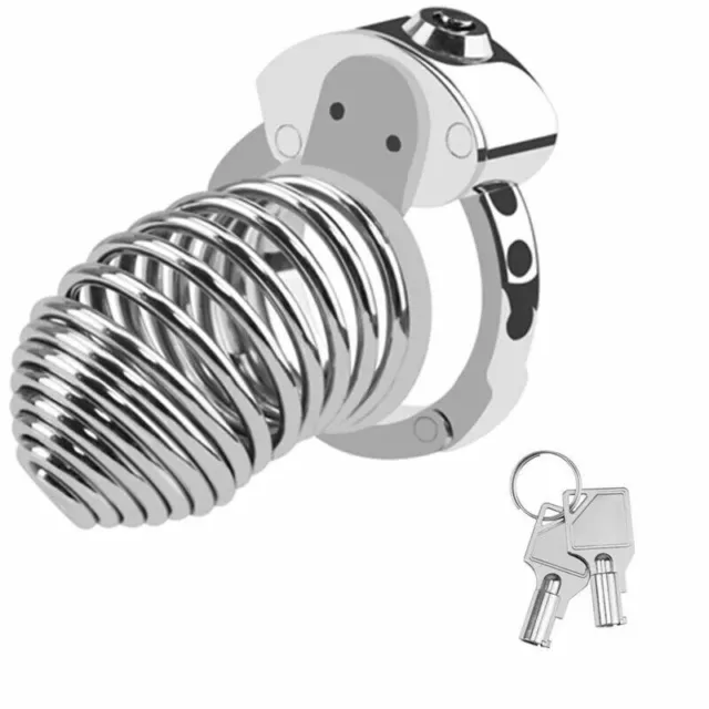 Stainless Steel Metal Click&Lock Male Chastity Device Cage Adjust Ring