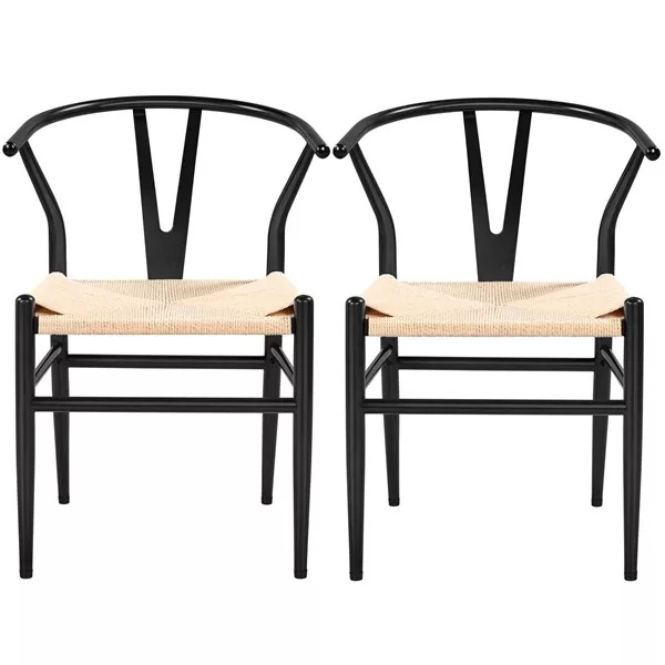 Juego de 2 Sillas de Comedor con Asiento Trenzada Marco Metal 54,5 x 57 x 73 cm