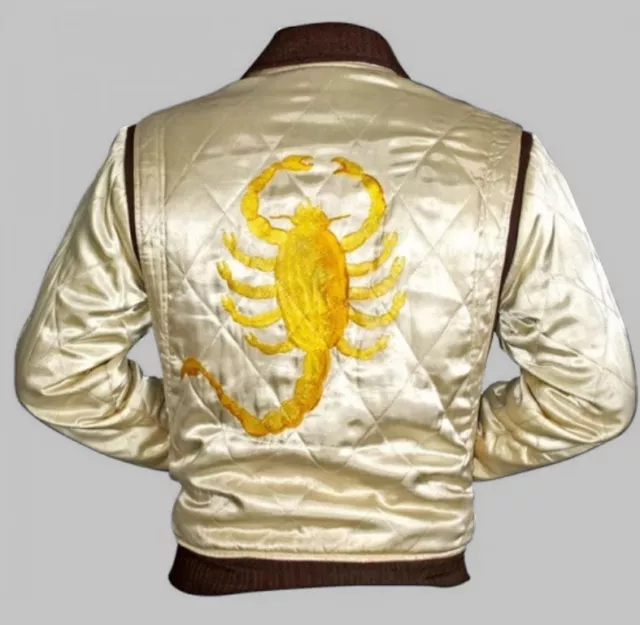 DRIVE Jacket Scorpion Bomber Satin Quilted Ryan Gosling Costume Outerwear