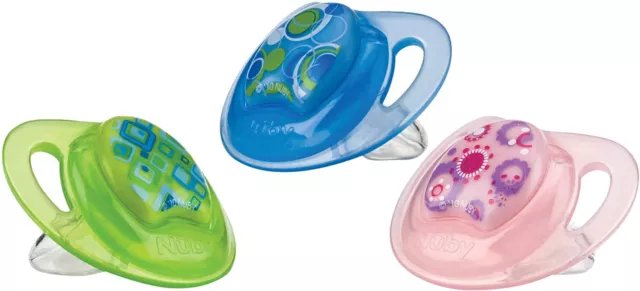 3x Nuby Ciuccio Succhietto 6-18 Mesi Neonato Bambino Teat Silicone Sicurezza