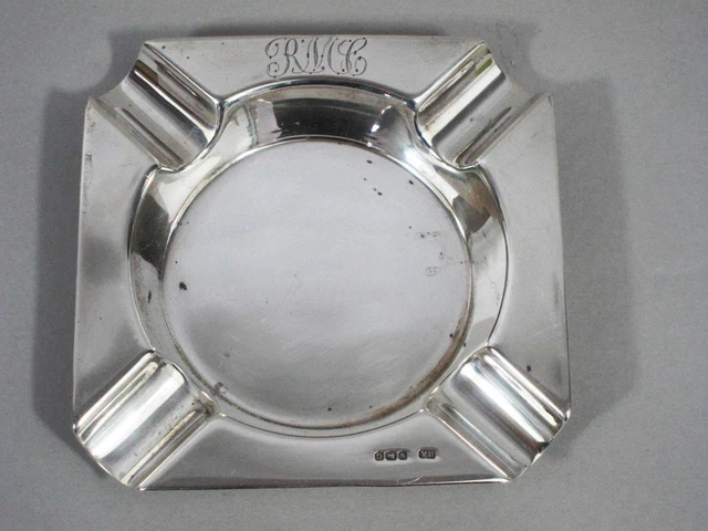 HEAVY VINTAGE ART DECO HEAVY SHEFFIELD STERLING SILVER ASHTRAY 1945 86g