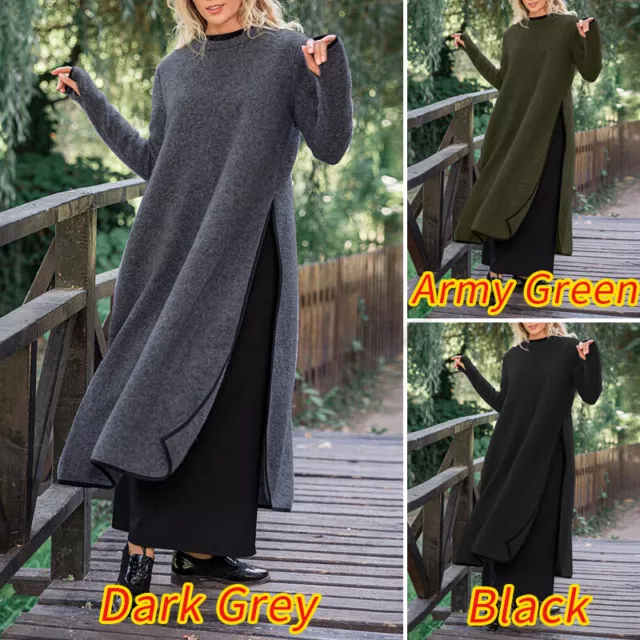 AU Womens Long Sleeve Oversized Casual Warm Jumper Dress Loose Sweatshirt Dress