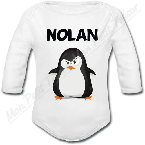 Body Bébé Pingouin avec prénom personnalisé - fille garçon cadeau de naissance