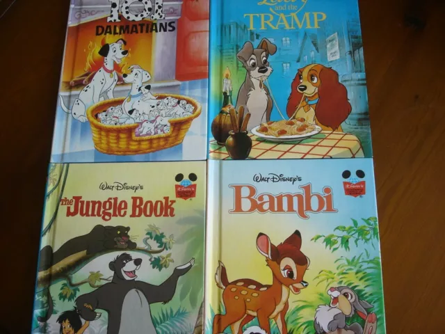 Disney Childrens Reading Books, Bambi,Lady/Tramp,Jungle Book,101 Dalmations