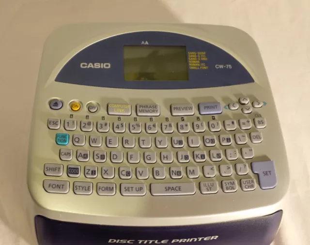 Casio Disc Title Printer CW-75 Qwerty Keyboard Tested Batteries Not Included