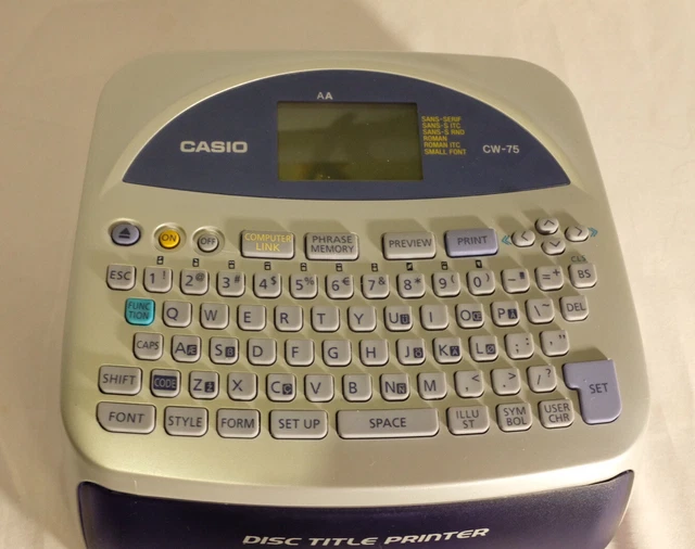 Casio Disc Title Printer CW-75 Qwerty Keyboard Tested Batteries Not Included Casio Disc Title Printer CW-75 Qwerty Keyboard Tested Batteries Not Included