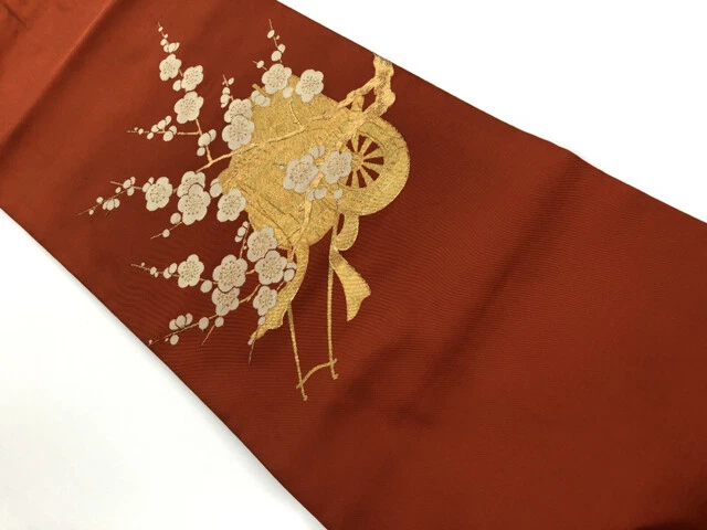 6142323: Japanese Kimono / Vintage Nagoya Obi / Woven Carriage & Ume Blossom