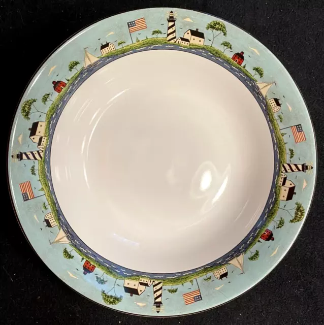 Sakura Warren Kimble Coastal Breeze Lighthouse Flag Ship 9 1/2" Serving Bowl