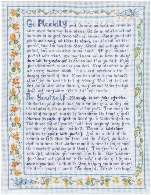 Blau Desiderata Sampler - komplettes Kreuzstichset auf 14 aida + FARBKARTE