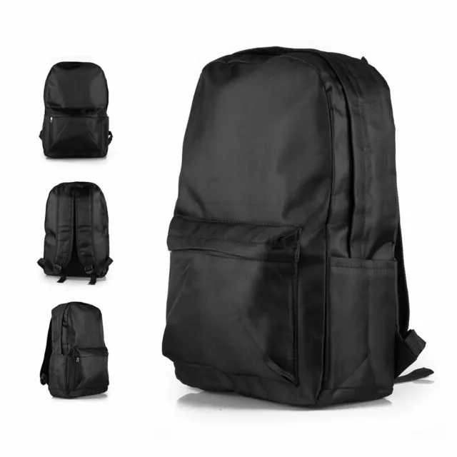 Mens Large Black Plain Backpack Rucksack Bag HIKING TRAVEL WORK SCHOOL Unisex UK