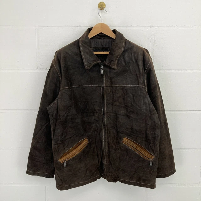 LINEA SELECTA MENS Brown Suede Leather Full Zip Jacket Coat Size
