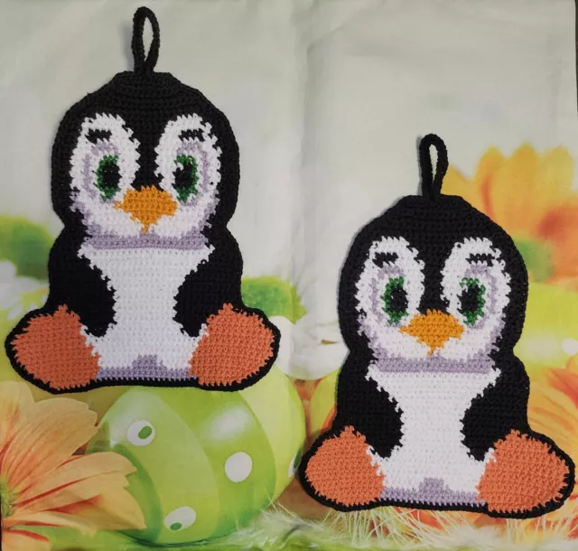 Topflappen Pinguine, 100 % Baumwolle, Handarbeit, Geschenk, selbst gehäkelt