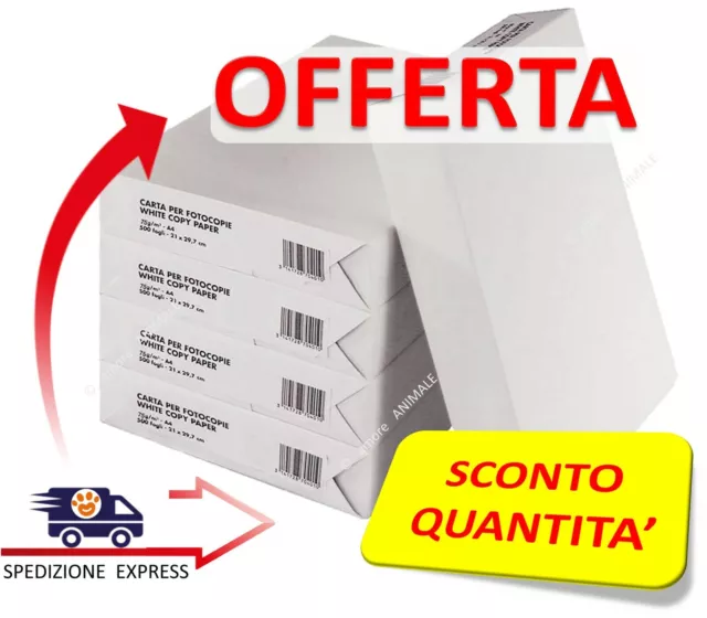 CARTA A4 80 gr Bianca - Stampante Fotocopie → 1 / 2 / 5 / 10 risma da 500  fogli EUR 11,50 - PicClick IT