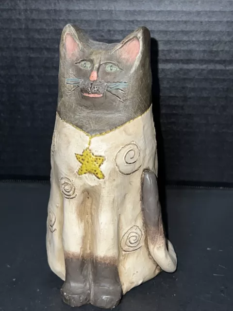 E.R.S Signed 6-Folk Art Siamese Cat Figurine