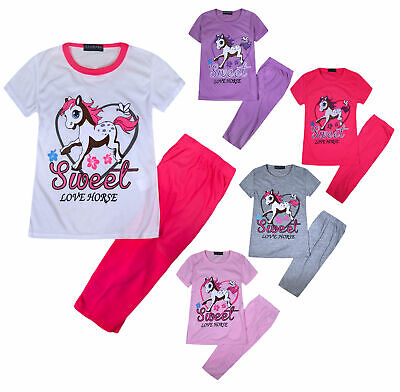 Girls Summer Set Kids T-shirt Top And Leggings Set Age 2 3 4 5 6 7 8 9 10 Years