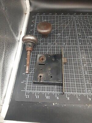 Vtg  Antique door mortise lock latch with original knobs #5