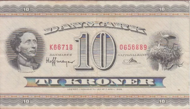 Denmark Banknote P. 44y-6889 10 Kroner 1967 Prefix K6, VF  WE COMBINE       2001