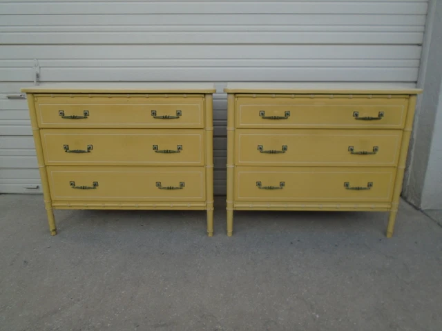 Faux Bamboo Pair Bachelor Chest 3 drawers Nightstands Dressers Fake Henry Link