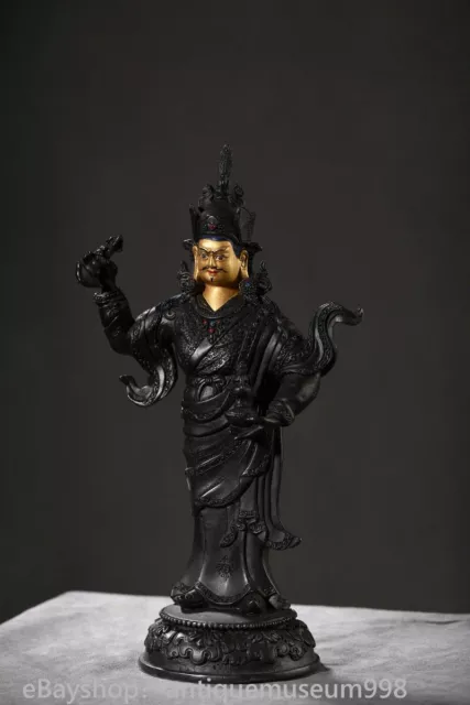10.8 "rare statue de Bouddha brut de lotus, maître  en bronze chinois ancien