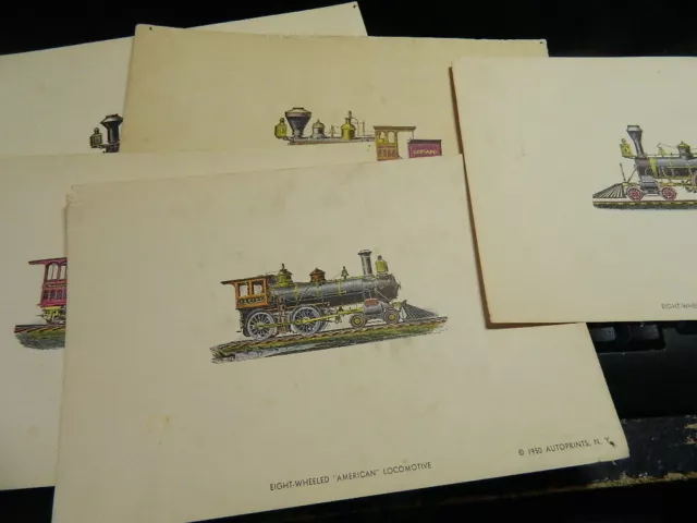 L 1950 Locomotive prints 8 Antique Steam Engine ephemera railroad train vintage