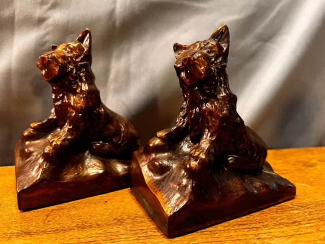 Vintage Bronze Scottie Dog Terrier Bookends Antique Metal