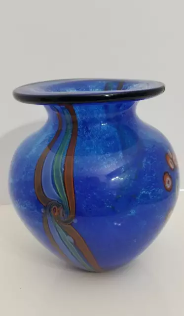 Murano Glass Vase Royal Blue with Red Stripe, Heavyweight, 7" Tall 3