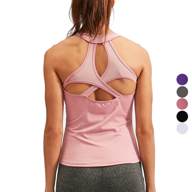 Cross Back Workout Tank Top Shirts Activewear Exercise Athletic Yoga Tops Womens