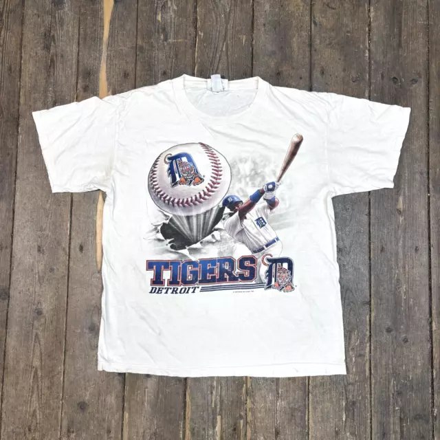 MLB T-Shirt Detroit Tigers Graphic Baseball Vintage Tee, White, Mens Large