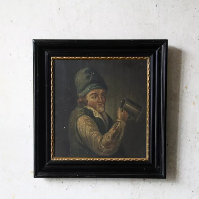 Antique original oil painting portrait of man, early 19th century, naive school