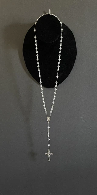 Vintage Crucifix Rosary Clear Crystal Beads Sterling Silver +Avon Cross Necklace