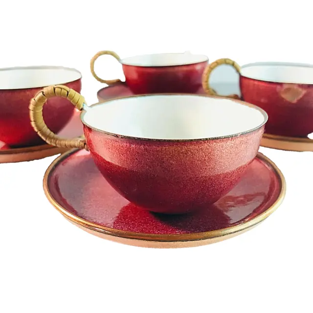 Kupfer Emaille Teetassen Tassen 4 Stück 50er MID CENTURY Espressotassen