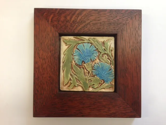 B.A. Schmidt William De Morgan Carnations Art Tile Family Woodworks Frame Craft